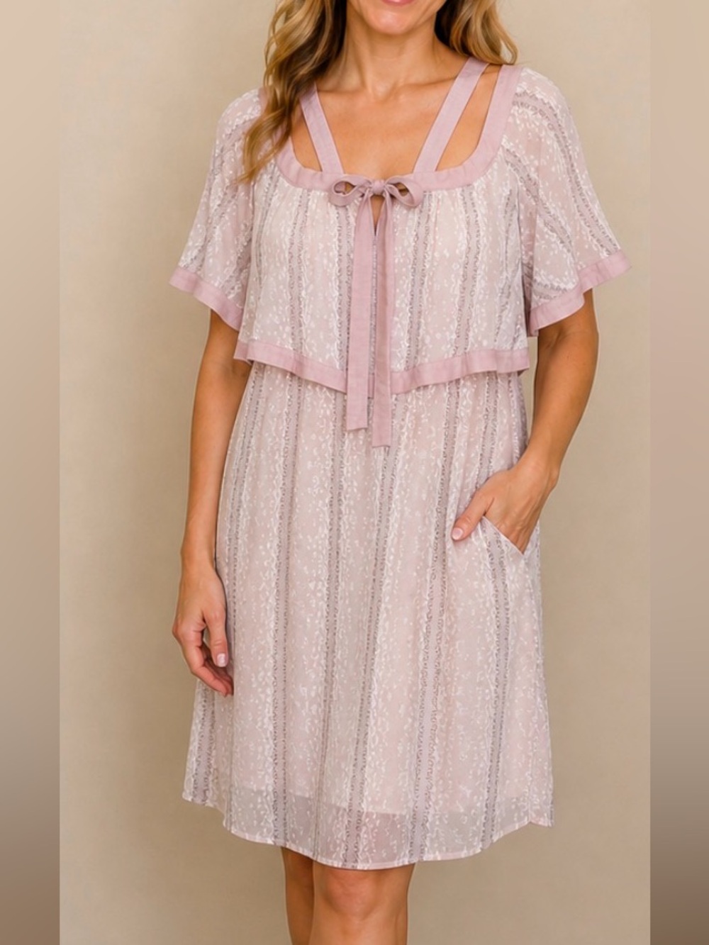 Beciga Pink Dress with unique tie top neckline